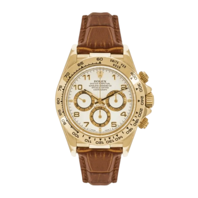 Rolex Daytona Yellow Gold White Dial 116518 Leather Mens 40mm