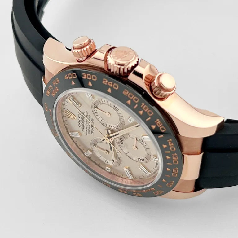 Rolex Daytona Rose Gold Baguette Oysterflex Pink Dial 116515LN-0021 Mens 40mm