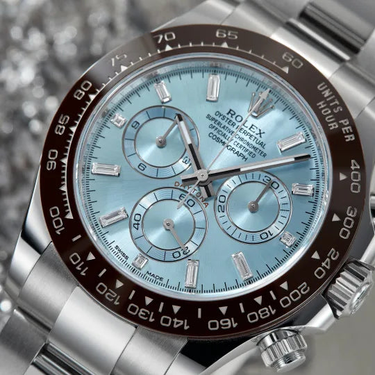 Rolex Daytona Platinum Baguette Ice Blue Dial 116506-0002 Mens 40mm