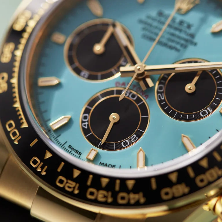 Rolex Daytona Yellow Gold Oysterflex Turquoise Dial 126518LN-0014 Mens 40mm