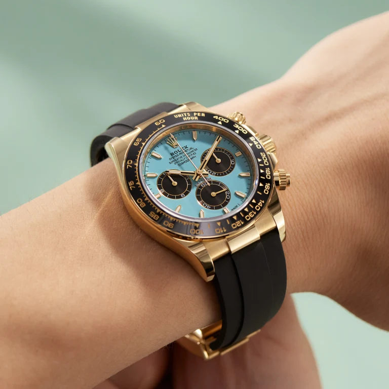 Rolex Daytona Yellow Gold Oysterflex Turquoise Dial 126518LN-0014 Mens 40mm