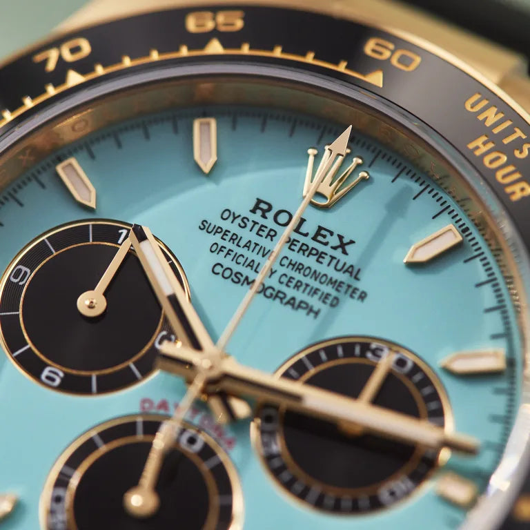 Rolex Daytona Yellow Gold Oysterflex Turquoise Dial 126518LN-0014 Mens 40mm