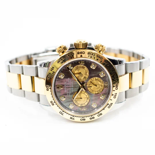 Rolex Daytona Yellow Gold & Steel Black Mother of Pearl Dial 116503-0009 Mens 40mm