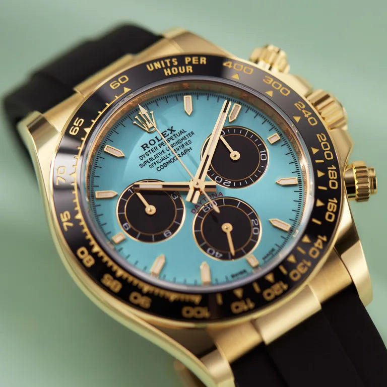 Rolex Daytona Yellow Gold Oysterflex Turquoise Dial 126518LN-0014 Mens 40mm