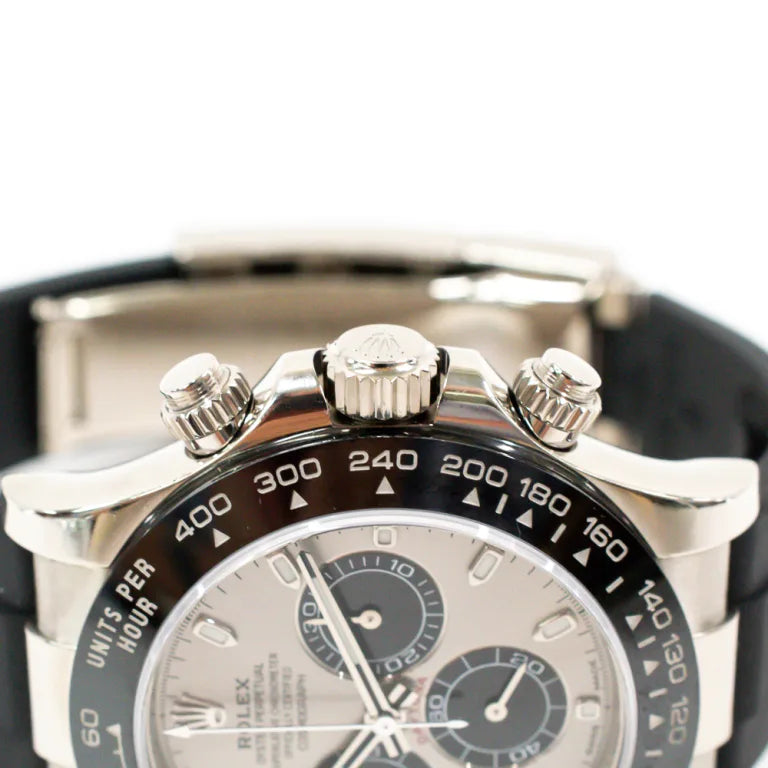 Rolex Daytona White Gold Oysterflex Silver Dial 116519LN-0024 Mens 40mm