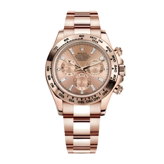Rolex Daytona Rose Gold Baguette Pink Dial 116505-0012 Mens 40mm