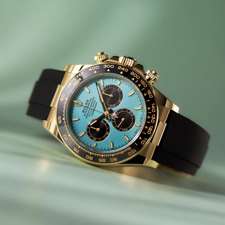 Rolex Daytona Yellow Gold Oysterflex Turquoise Dial 126518LN-0014 Mens 40mm