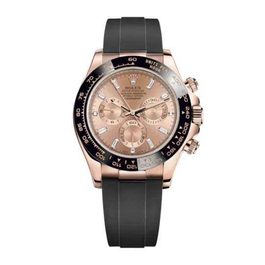 Rolex Daytona Rose Gold Baguette Oysterflex Pink Dial 116515LN-0021 Mens 40mm