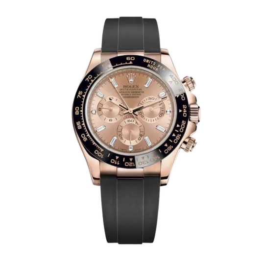 Rolex Daytona Rose Gold Baguette Oysterflex Pink Dial 116515LN-0021 Mens 40mm