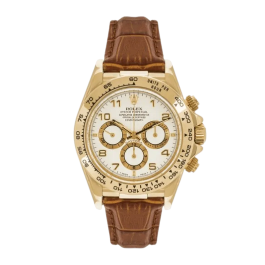 Rolex Daytona Yellow Gold White Dial 116518 Leather Mens 40mm
