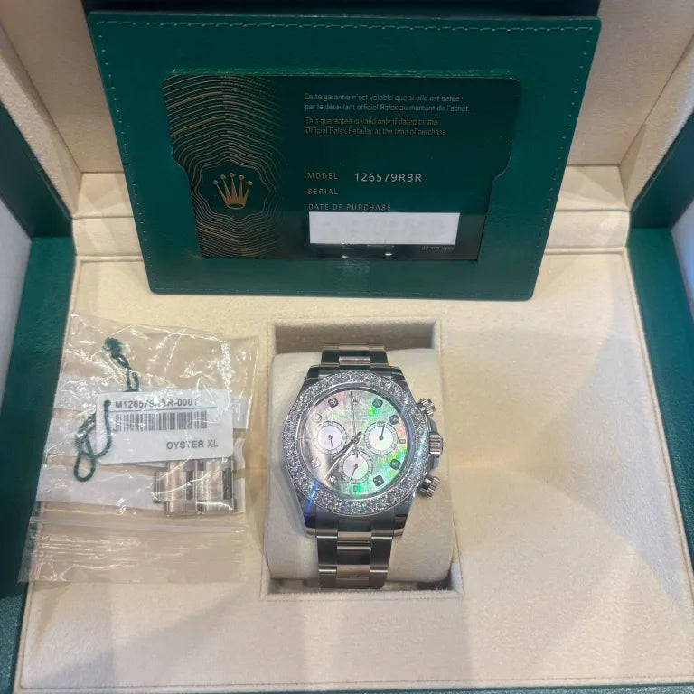 Rolex Daytona White Gold Diamond Black Mother of Pearl Dial 126579RBR-0001 Mens 40mm