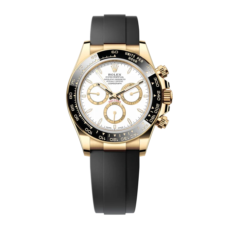 Rolex Daytona Yellow Gold Oysterflex White Dial 126518LN-0002 Mens 40mm