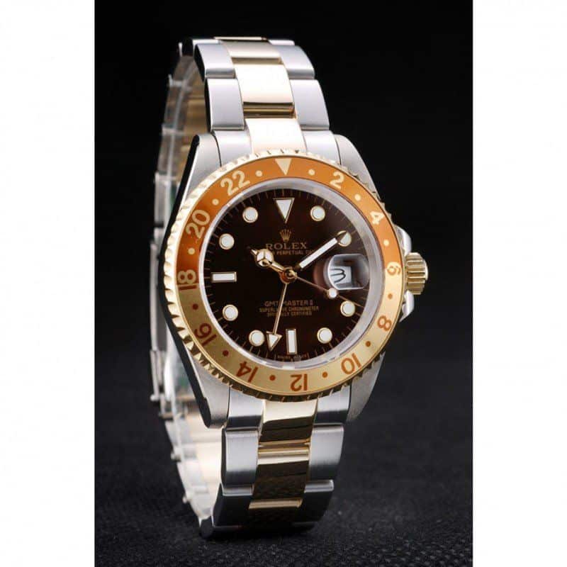 Rolex GMT Master II Gold Colored Ceramic Bezel Brown Dial Watch Men