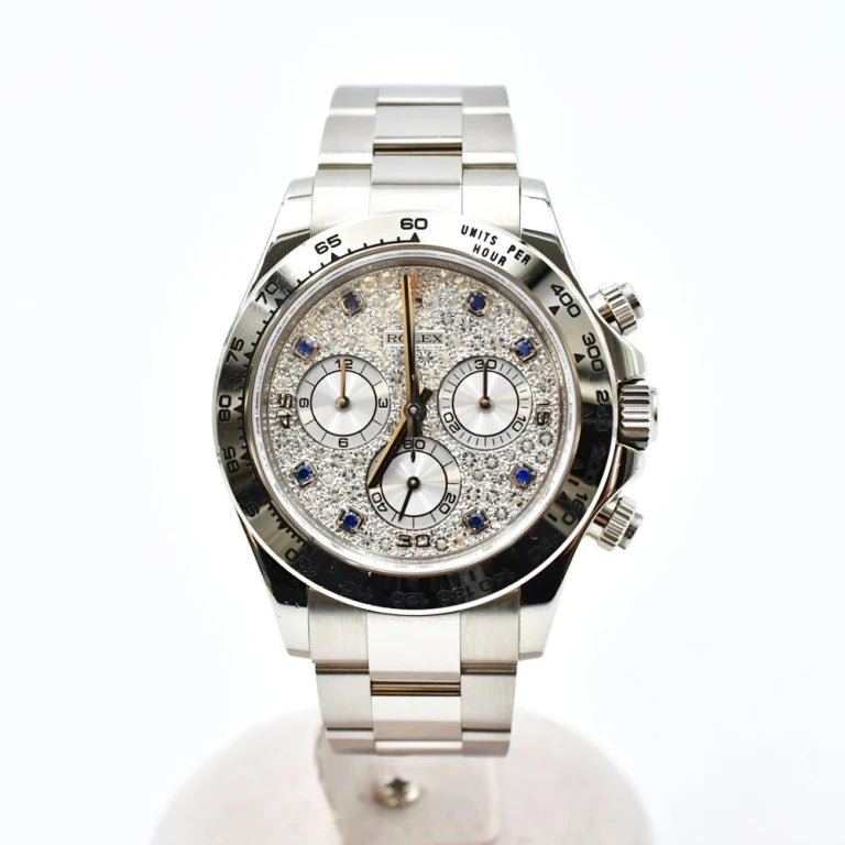 Rolex Daytona White Gold Pave Dial 116509 Pave Sapphire Mens 40mm