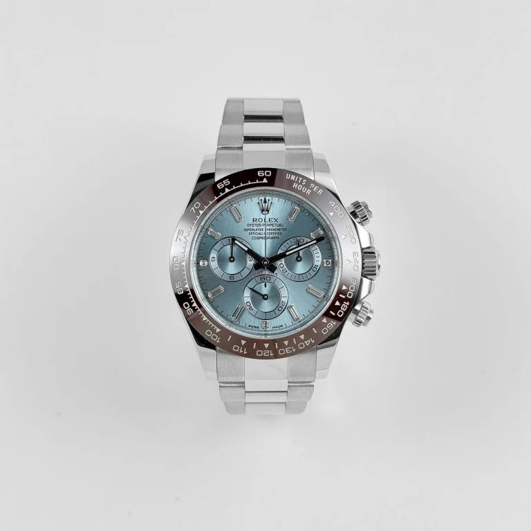 Rolex Daytona Platinum Baguette Ice Blue Dial 116506-0002 Mens 40mm