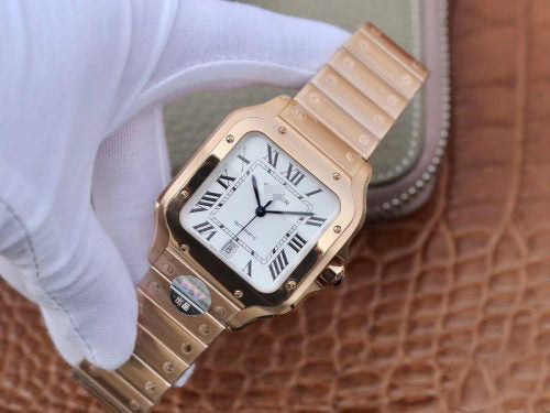 SANTOS 40MM BV FACTORY 18K ROSE GOLD CASE WHITE DIAL