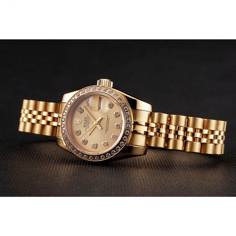 Swiss Rolex Lady-Datejust Champagne Dial Diamond Bezel Gold Jubilee Bracelet 1454096