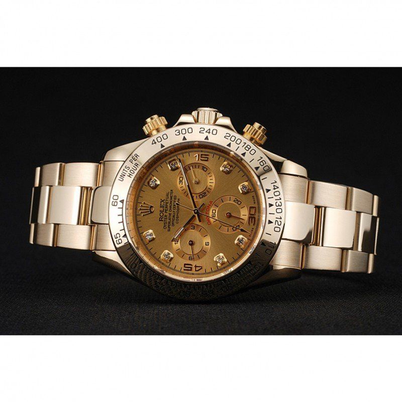 Rolex Cosmograph Daytona Brown Dial Diamond Numerals Gold Case And Bracelet 1454245